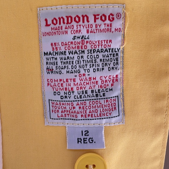 Vintage Yellow London Fog Maincoats SZ 12 Reg Button Close 2 Pocket Collar Lined - Picture 11 of 12